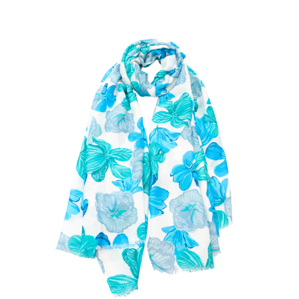 Women's Long Flower Print Pattern Shawl Scarf Warp Stole Cotton Viscose Scarf image 2