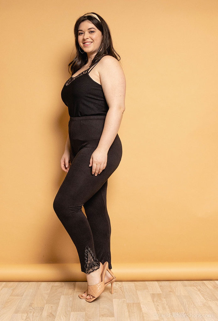 Plus Size Leggings With Embellished Ankles Large Size In Black Legging image 2