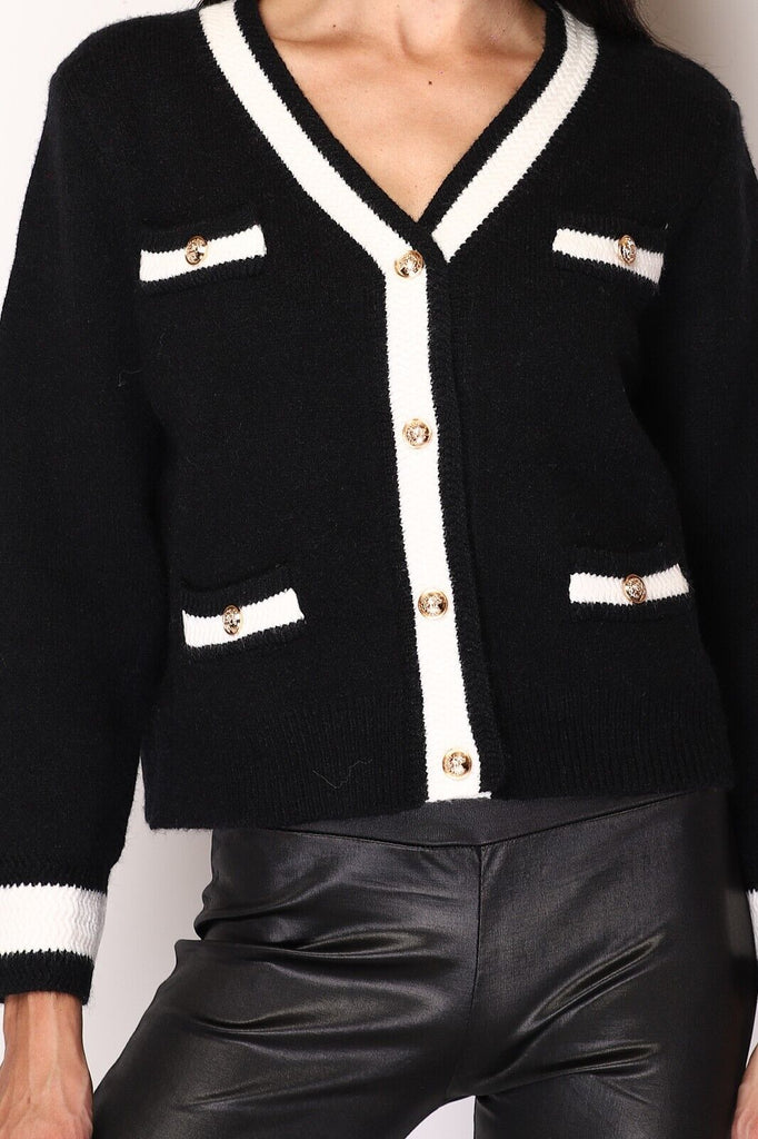 Ladies Cardigan Top Knitted Button Up Blouse Black Pocket Winter Sweater Jumper image 1