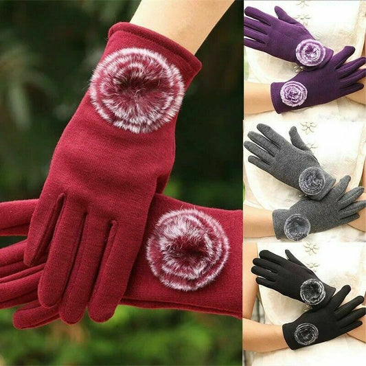 Women's Winter Pom Pom Gloves Fleece Warm Comfy Soft Bobble Touch Screen Gloves image 0