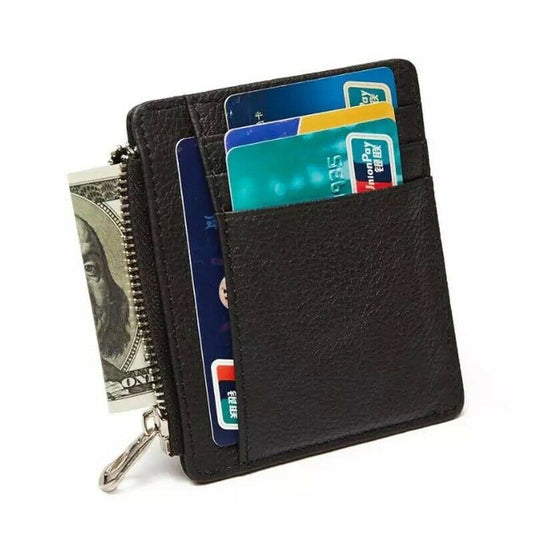 Unisex Wallet Leather Card Cash Coins Holder Zipper ID Pocket Black Purse Pouch image 0