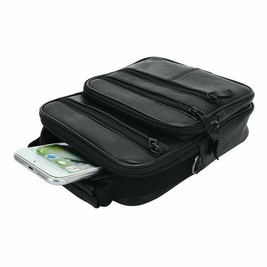 Unisex Leather Messenger Bag Cross Body Shoulder Utility Travel Work Bag Black image 1