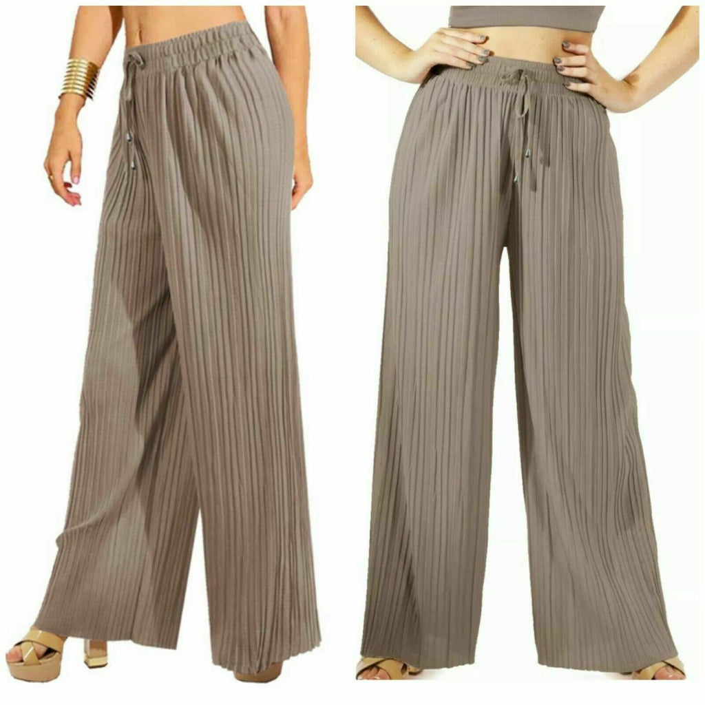 Women's Wide Leg Trousers Harem Pleated Crinkle Flared Pants Palazzo Plain Baggy image 8