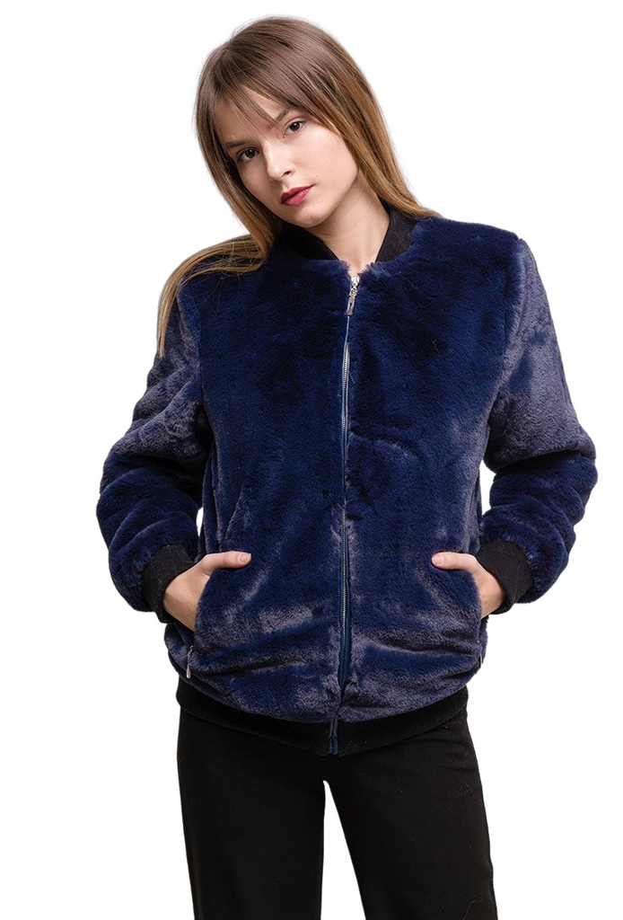 Ladies Winter Fur Bomber Coat Warm Pockets Zipped Stylish Outdoor Party Jacket image 1