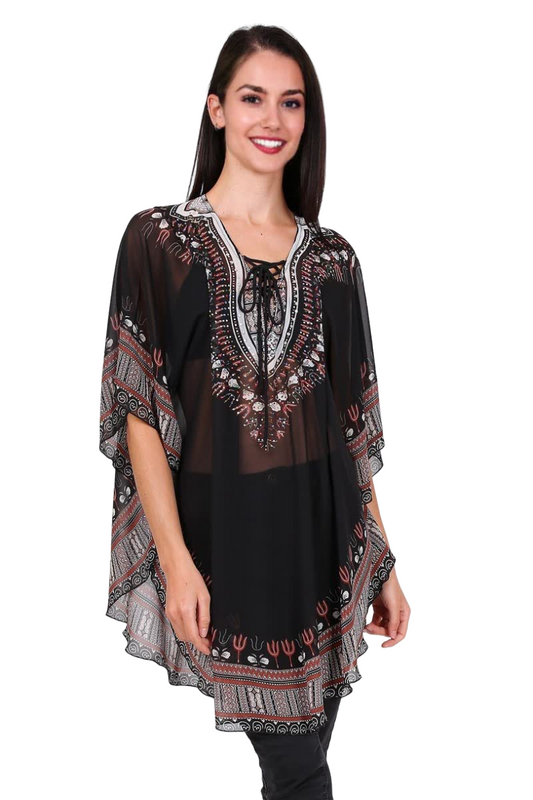 Ladies Printed Poncho Rhinestones Holiday Beachwear Dress Travel Oversized Top image 1