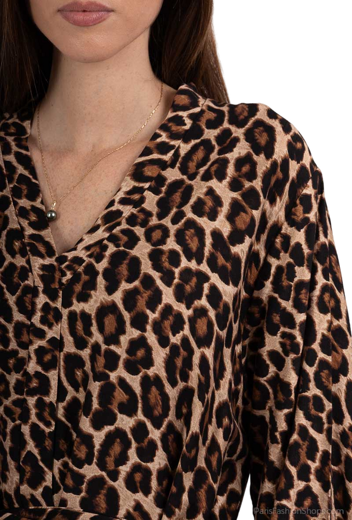 Long Sleeve Leopard Print Maxi Dress With Linen-Like Fabric Womens Dress Long image 3