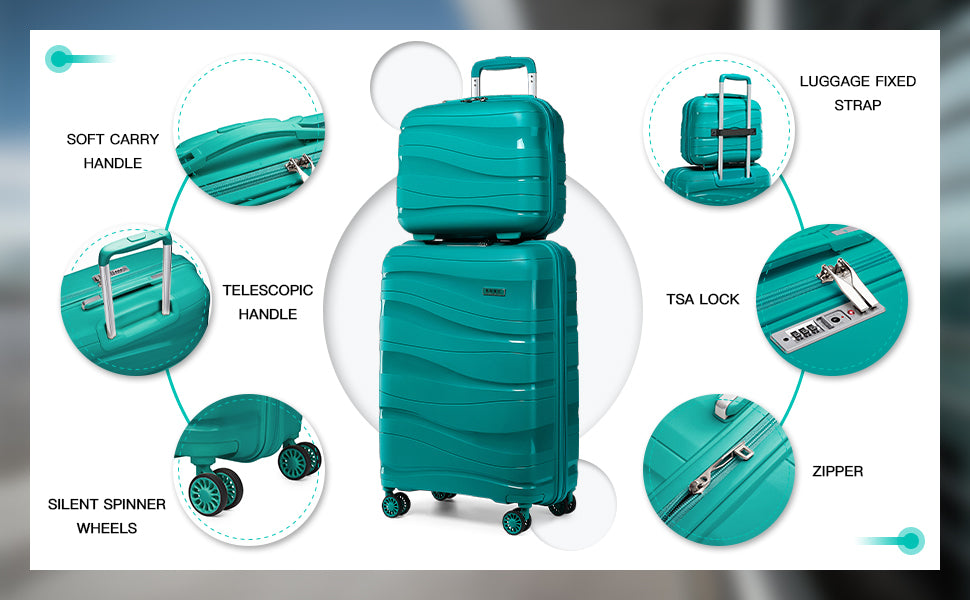 Luggage 4-Piece Lightweight Polypropylene Hard Shell Suitcase Set with TSA Locks & Spinner Wheels - 14"/20"/24"/28"