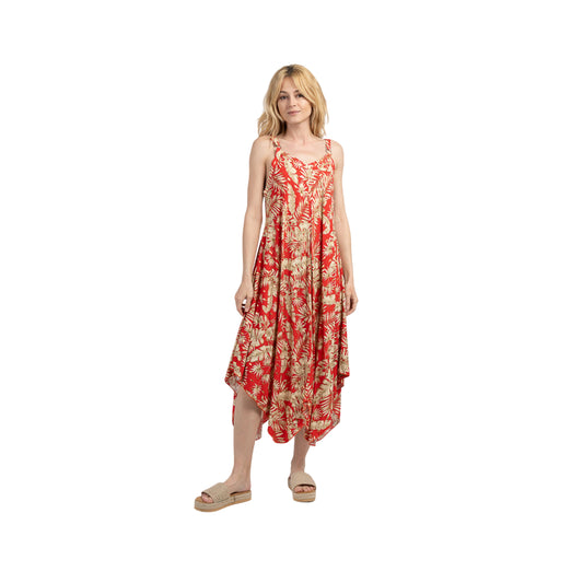 Women's Leaf Print Summer Dress Umbrella Dress Holiday Printed Sleeveless Dress image 0
