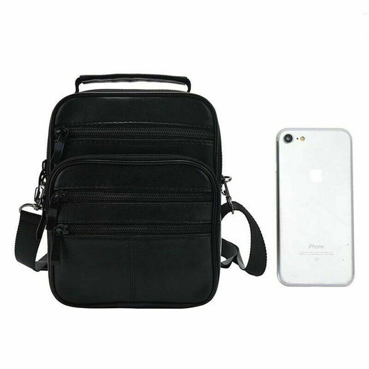 Unisex Leather Messenger Bag Cross Body Shoulder Utility Travel Work Bag Black image 0