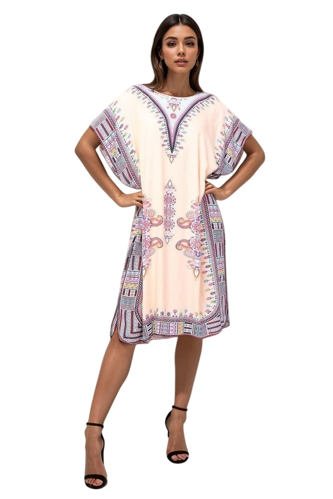 Womens Dress Cotton Kaftan Dress Summer Mid African Beach Tshirt Printed Top image 1