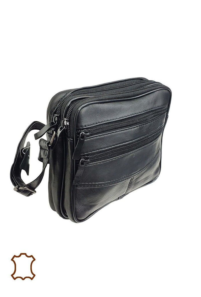 Leather Black Shoulder Bag Small Body Bag Crossbody Bag Office Work Bag Handbag image 1