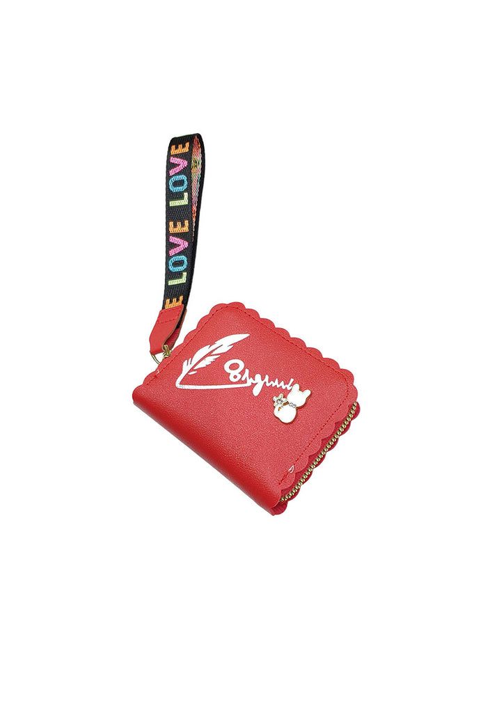 Women's Zip Chat Coin Wallet Card Cash Pouch LOVE strap Small Stylish Bag image 0