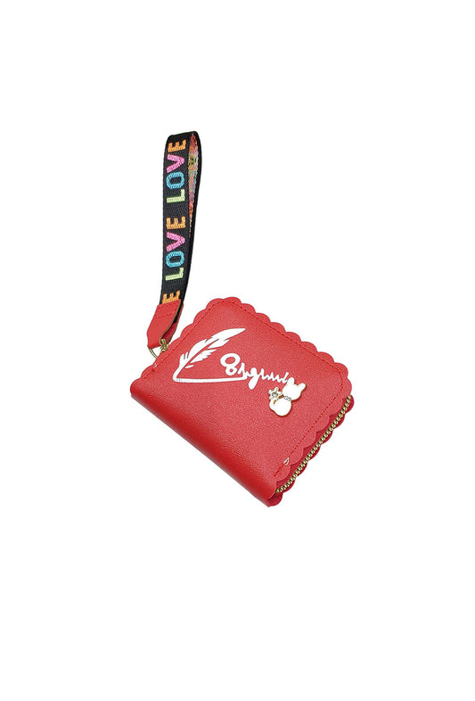 Women's Zip Chat Coin Wallet Card Cash Pouch LOVE strap Small Stylish Bag image 0