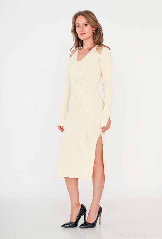 Women's Plain Ribbed Dress Open Shoulders Stylish Outdoor Party Dresses image 0