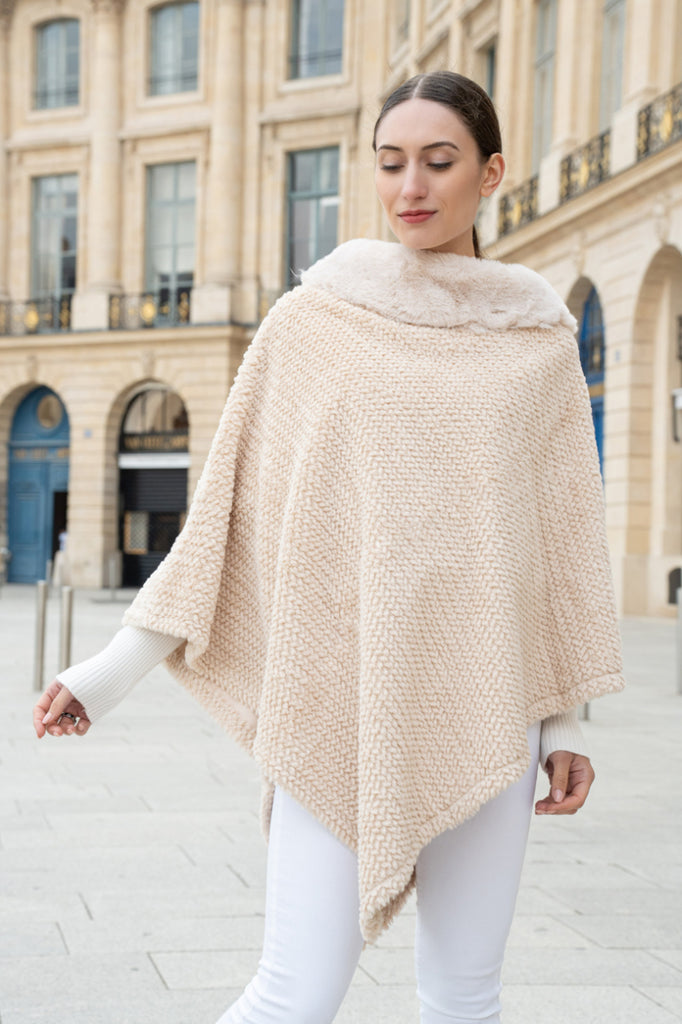 Women' s Texturized fur poncho Soft Comfortable Warm Stylish Winter Poncho image 4