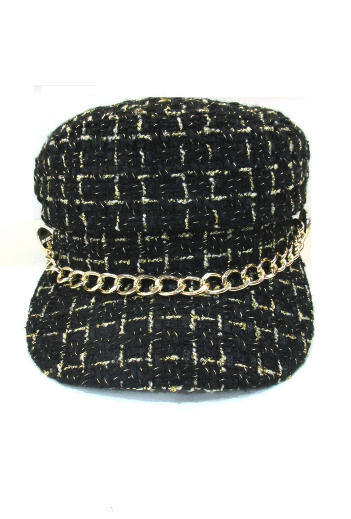 Ladies Tweed Design Golden Chain Cap Army Newsboy Thick Plaid Sailor Winter Hat image 2