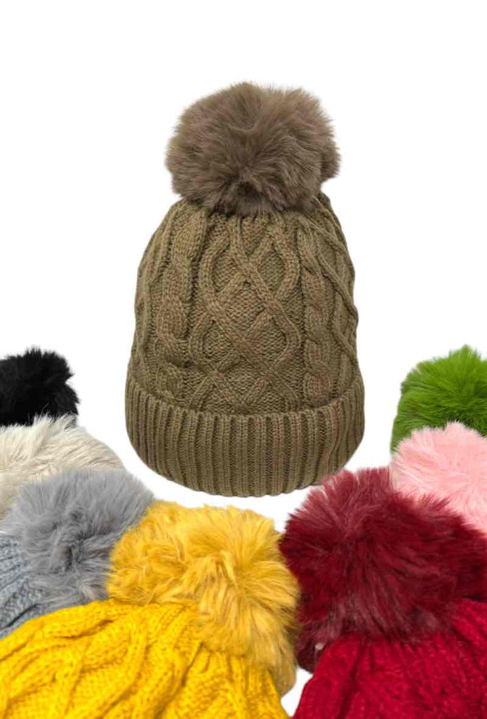Women's Faux Fur Pompon Cap Faux Fur Lining Extra Warm Soft Stylish Beanies image 1