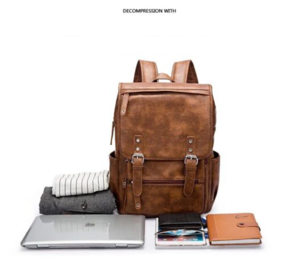 Mens PU Leather Backpack Vintage Multi Pocket Rucksack Travel Weekend Work Bag image 5