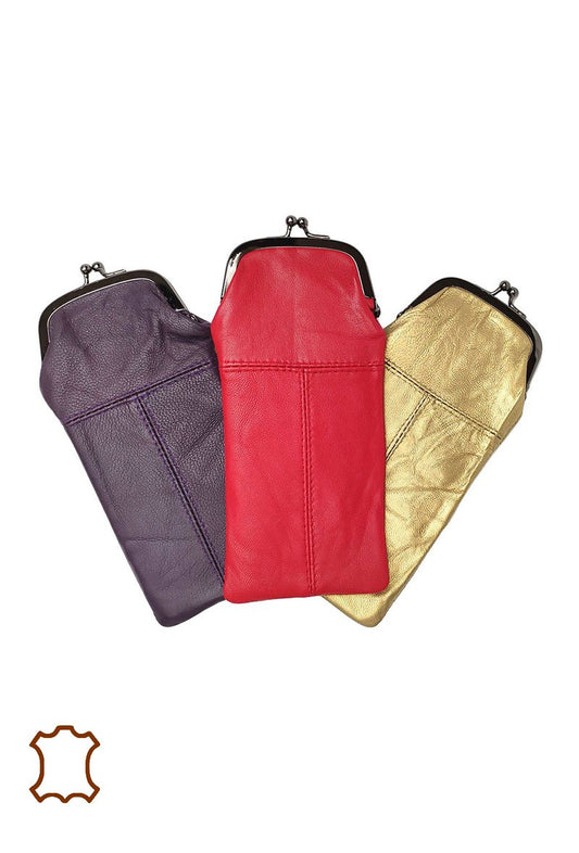 Unisex Leather Clasp Glass Case Flat Flexible Padded Cover Multi Coloured Pouch image 0