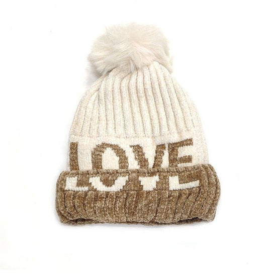 Ladies Love Pom Pom Warm Thick Bobble Knitted Fleeced Line Fur Beanie Winter Hat image 0
