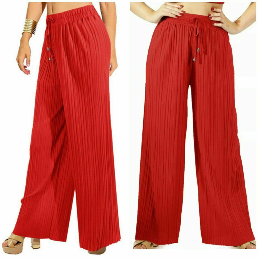 Women's Wide Leg Trousers Harem Pleated Crinkle Flared Pants Palazzo Plain Baggy image 6
