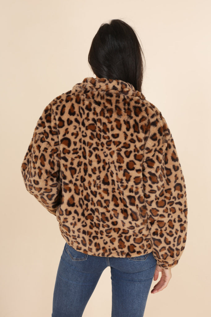 Women's Jacket Zipped Leopard Faux Fur Coat Warmer Comfortable Soft Winter Coat image 3