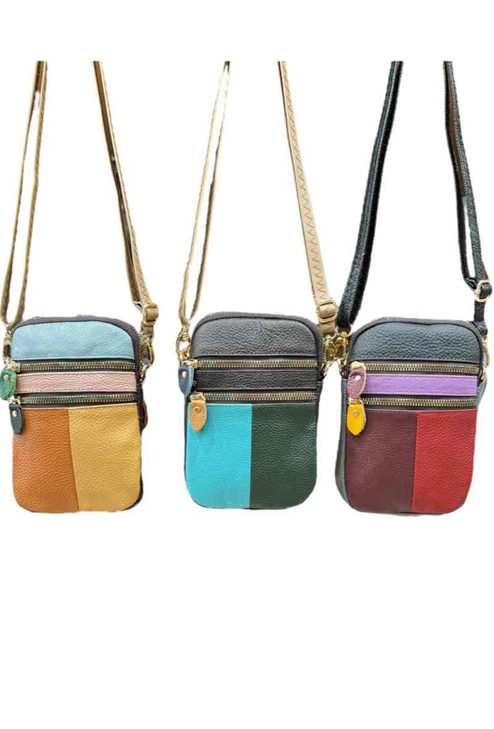 Ladies Multicolour Telephone Bag 100% Leather Pouch Multi Pockets Card Phone Bag image 0