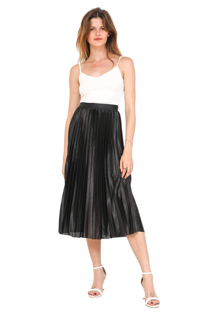 New Women's Ladies High Elastic Stretch Pleated Swing Flared Midi Skater Skirt image 0