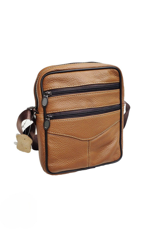 Men's Leather Stitched Crossbody Bag Stylish Travel Outdoor Comfortable Bags image 1