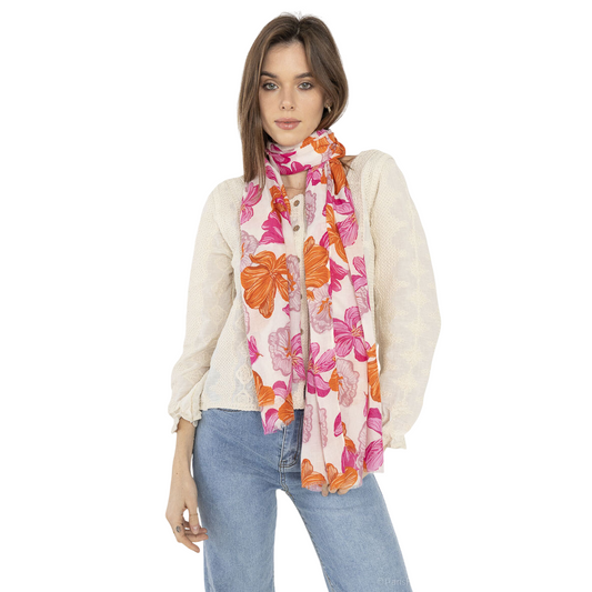 Women's Long Flower Print Pattern Shawl Scarf Warp Stole Cotton Viscose Scarf image 0