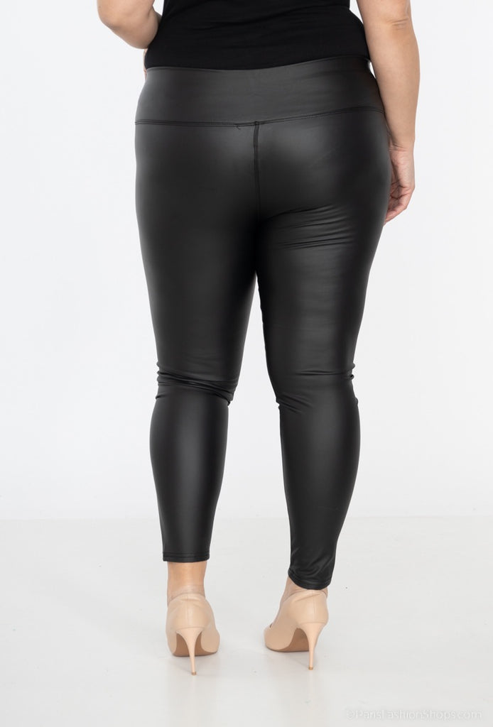 Plus Size Ladies High Waist Leggings In Shining Black Leather Look Leggings image 3
