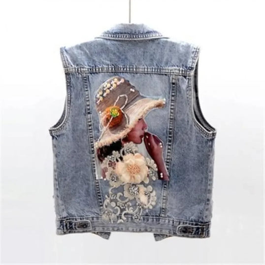 Fashion Diamond-encrusted Vest For Women'S Autumn Sleeveless Short Floral New Casual Retro Vest