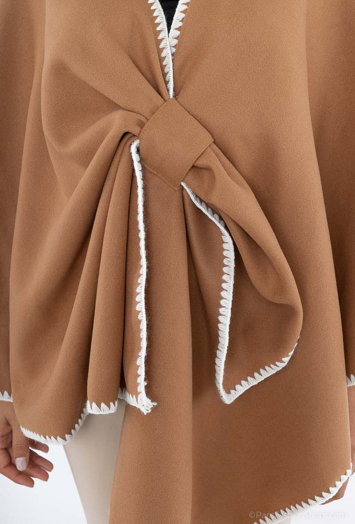 Women Winter Plan Colour Poncho With Tie Style Warm Comfortable Outdoor Poncho image 2