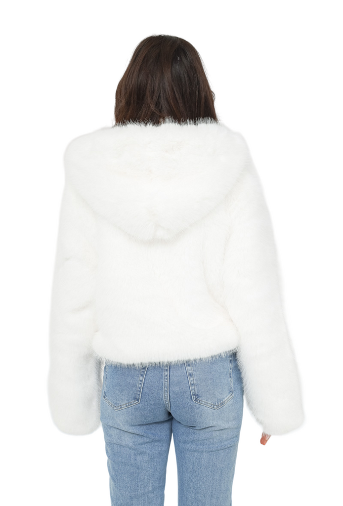 Women's White Jacket Soft Fur Hood Warm Winter Stylish Outdoor Party Jackets image 4