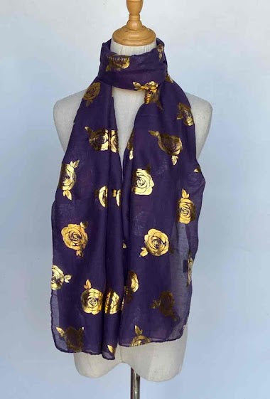 Scarf printed with gold roses Womens High Quality Wrap Ladies Stole Women's Scar image 3