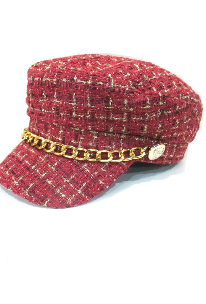 Ladies Tweed Design Golden Chain Cap Army Newsboy Thick Plaid Sailor Winter Hat image 0