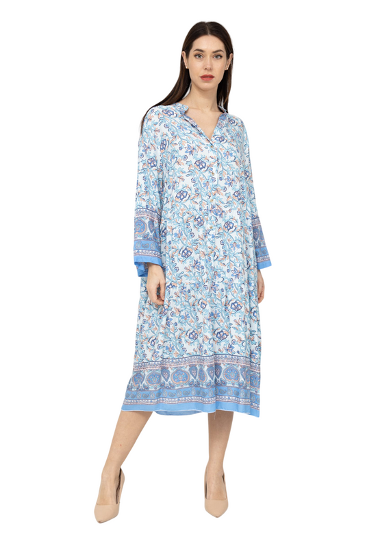 Women’s Mid Length Cotton Dress Summer Dress Printed Dress Bohemian Full Sleeves image 0