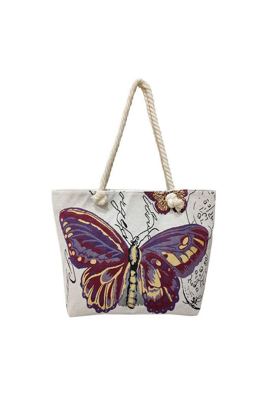 Ladies Shoulder Bag Shopping Handbag Butterfly Print Large Beach Bag In Cotton image 0
