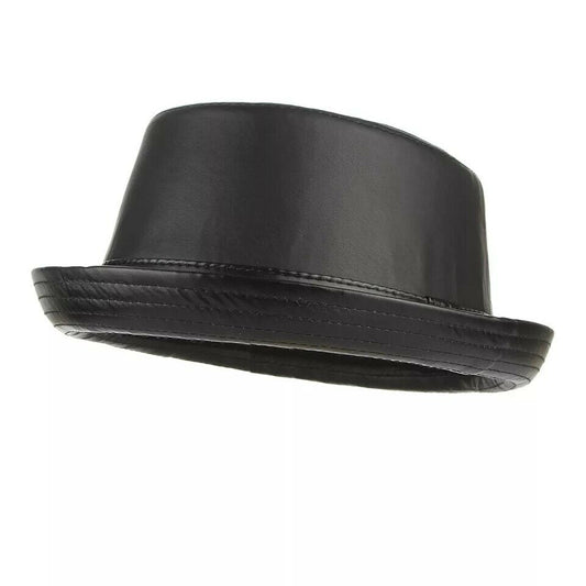 Unisex Mens Women Black Classic Faux Leather Trilby Hat Fedora Vintage Style Cap image 1