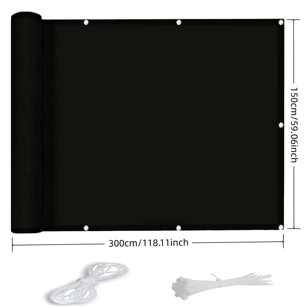 Opaque Privacy Fence, Waterproof Balcony Privacy Screen Protector - For Apartment Railings, Outdoor Patios, UV Protection (Black