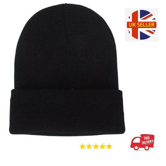 Beanie Thermal Hat Men's Ladies Black Slouch Winter Woolly Ski Knitted Turn up image 0