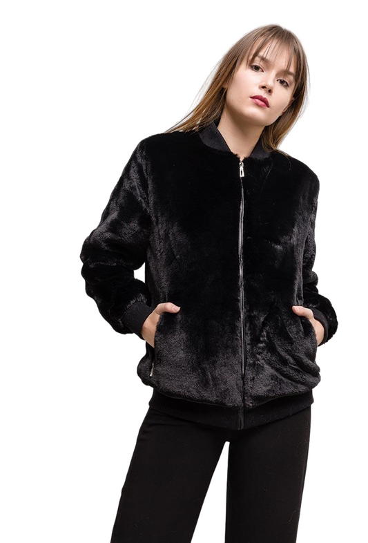 Ladies Winter Fur Bomber Coat Warm Pockets Zipped Stylish Outdoor Party Jacket image 0