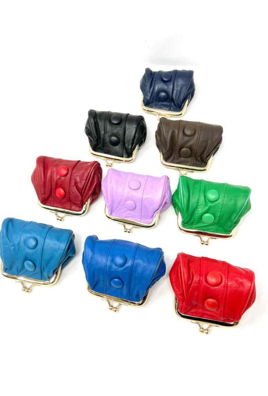 Womens Leather Small Mini Purse Money Clip Clasp Top Keys Cash Purse Wallet Bag image 0