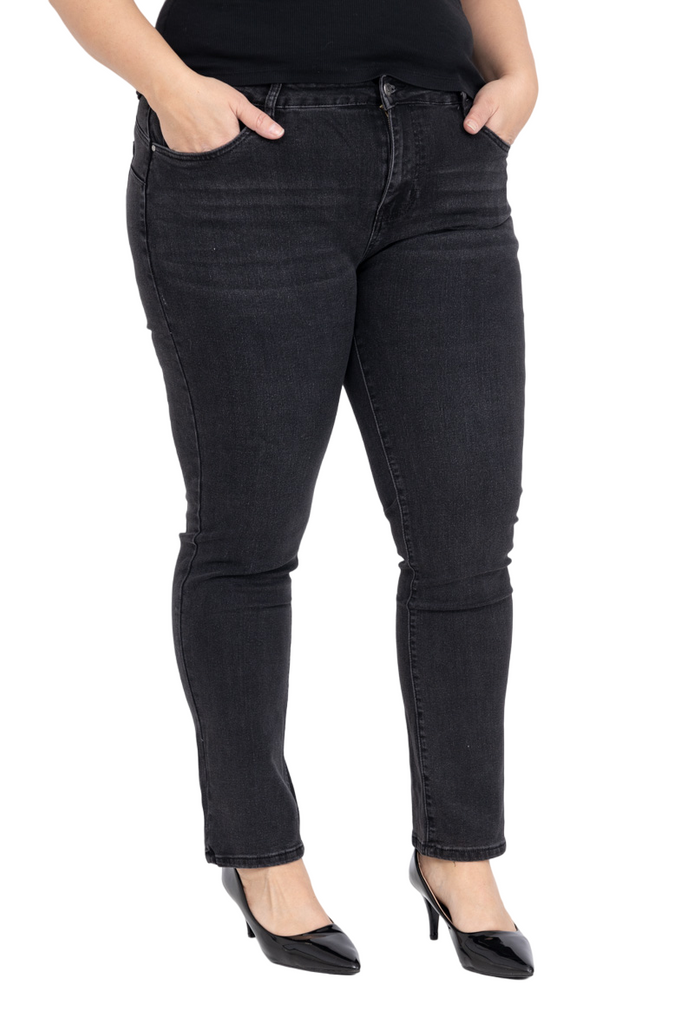 Women’s Big Size Gray Push Up Straight Cut Jeans Plus Size Pants Jeans Trousers image 1