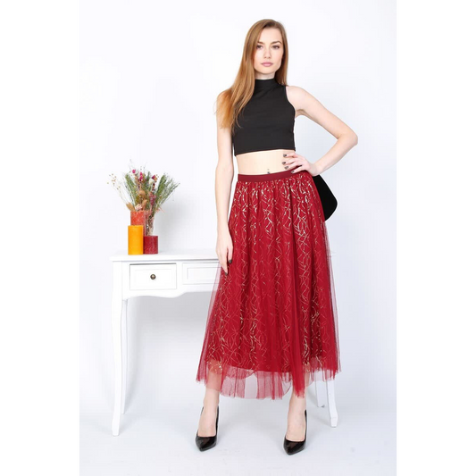 Women' s Elegant Long Tulle Skirt Gold Triple Layer Design Maxi Skirt image 1