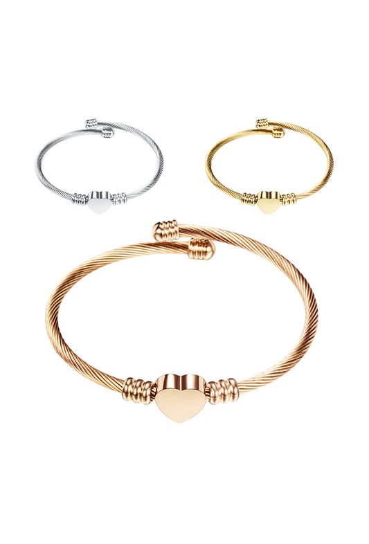 Womens Adjustable Bracelet Stainless Steel Cable Heart Bracelet Ladies Bangle image 0
