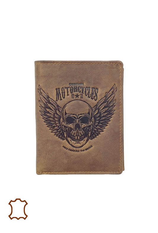 Men's Greased Leather Skull Design Wallet Comfortable Multi Pockets Wallets image 0