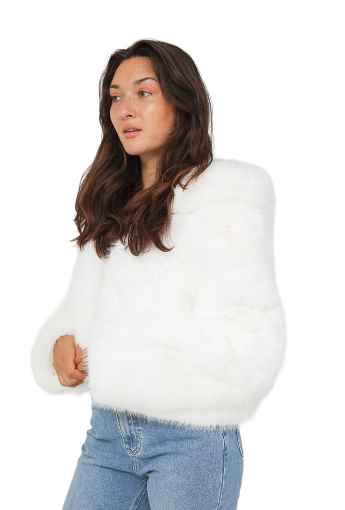 Women's White Jacket Soft Fur Hood Warm Winter Stylish Outdoor Party Jackets image 3