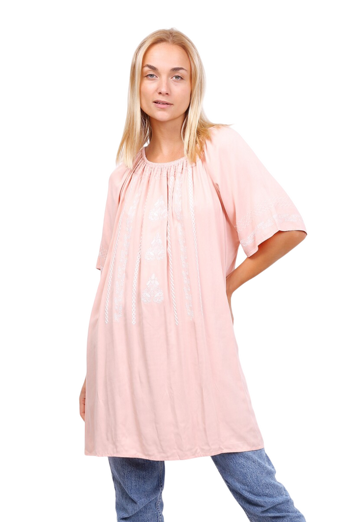 Ladies Plain embroidered tunic Summer Top Beachwear Holiday Shirt Oversized Top image 3