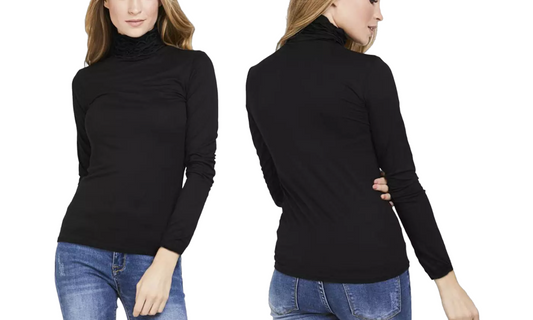 Women's Ruffle Polo Neck Jersey Top Frill High Neck Long Sleeve Soft Winter Top image 1